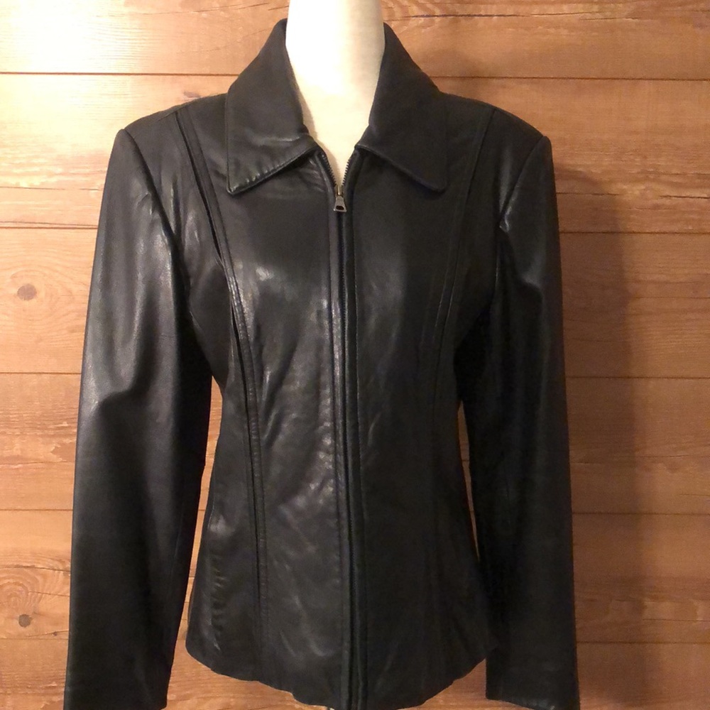 Enzo Angiolini sz M black genuine leather zippered jacket